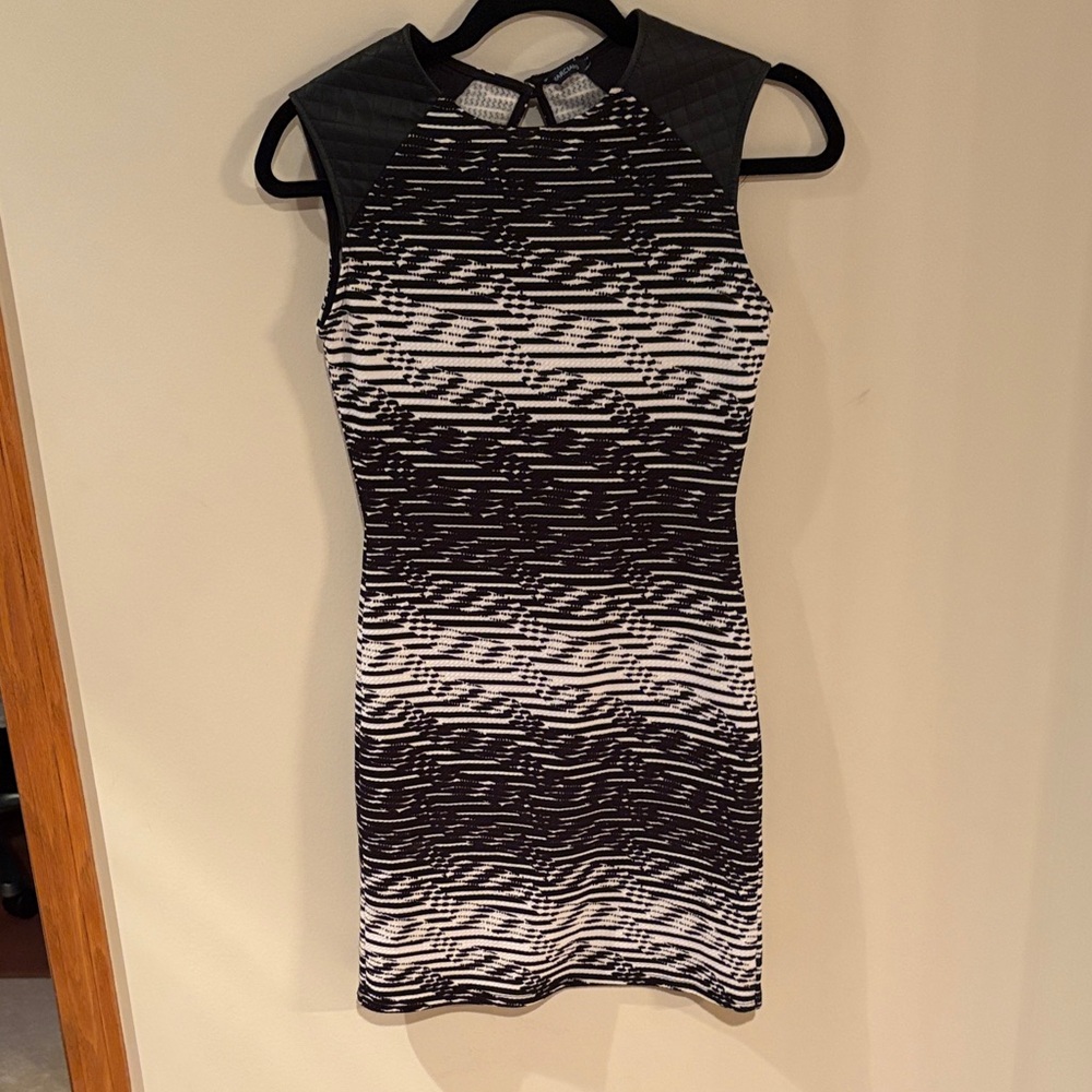 Marciano Black and White Patterned Mini Dress